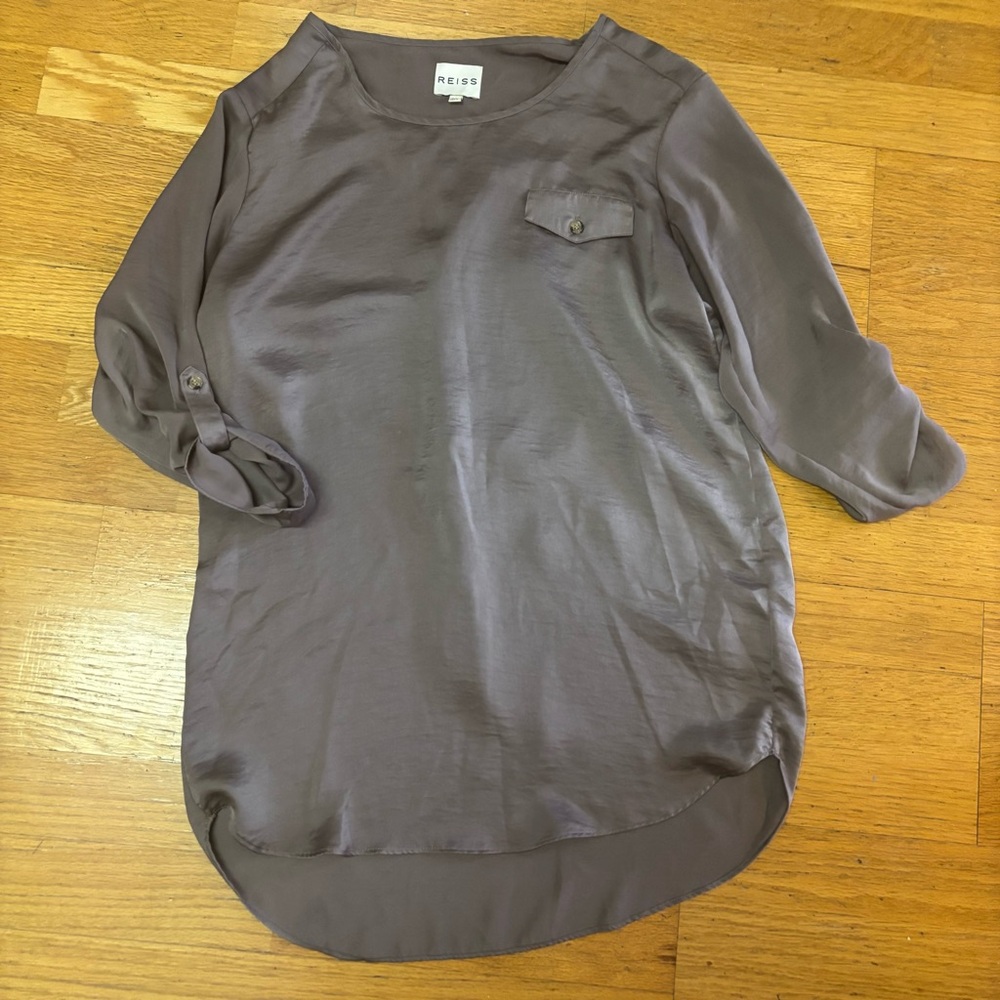 Reiss Silky Preppy Coastal Office Quiet Luxury Slouchy Roll Tab Sleeve Tunic 2